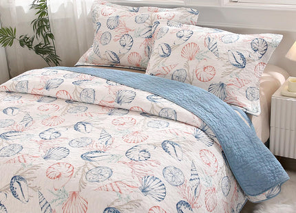 WINLIFE 100% Cotton Ocean Beach Quilt Set Blush Pink Queen Size 90''x98''