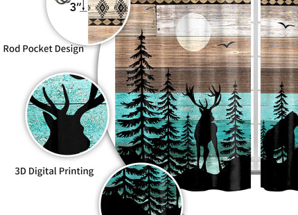 Bawpkn Forest Deer Kitchen Curtains Country Rustic Farmhouse Short Cafe Curtains Decor for Dining Room Retro Tree Bear Deer Rod Pocket Window Drapes 2 Panels 26x36 Inch