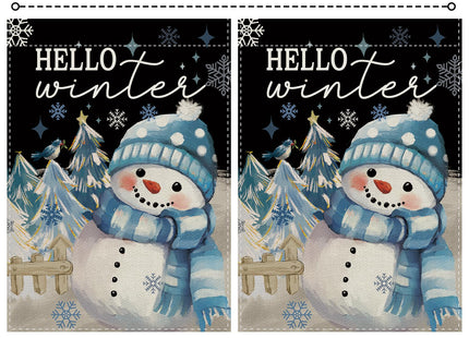 Dyrenson Hello Winter Snowman Decorative Garden Flag, Pine Tree Snowflake