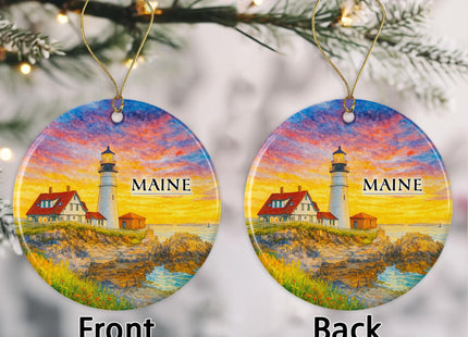 Maine USA Watercolor Ornament - Ceramic Christmas Keepsake - Honeymoon Anniversary - Travel Souvenir - Housewarming Present - Gift for Maine Lover Printed on Both Sides