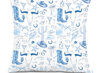 XUNLURY Blue Coastal Cowgirl Pillow Covers 18x18, Coastal Cowgirl Granddaughter Room Decor, Western Home Decor, Preppy Beach Western Decorative Pillow Covers for Girls Dorm Bedroom
