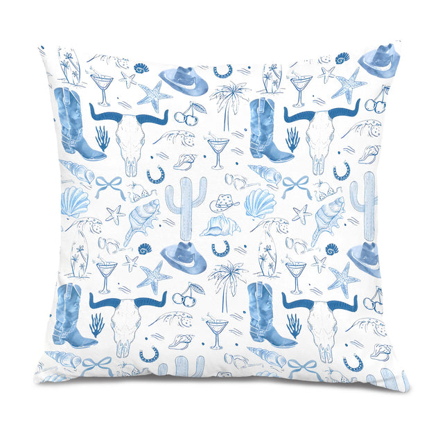 XUNLURY Blue Coastal Cowgirl Pillow Covers 18x18, Coastal Cowgirl Granddaughter Room Decor, Western Home Decor, Preppy Beach Western Decorative Pillow Covers for Girls Dorm Bedroom