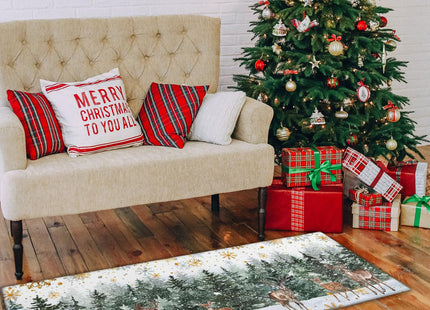 wyoansfhd Christmas Trees Deer Snowflakes Christmas Kitchen Mats Set of 2, Winter Home Decor Low-Profile Kitchen Rugs for Floor,Merry Christmas Rugs 17x30+17x47 Inch