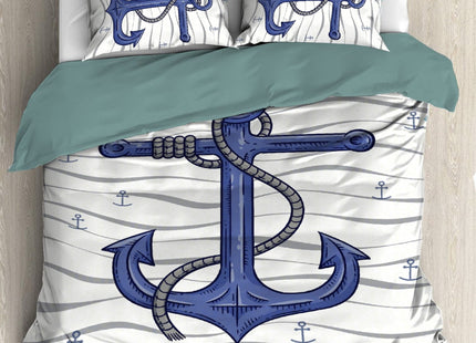 Todeyya Nautical Navy Anchor 3 Pieces Duvet Cover (Full Size) with 2 Pillow Shams, Microfiber Lightweight 3pcs Comforter Cover Set Coverlet, with Zipper Closure Corner Bedding All Season