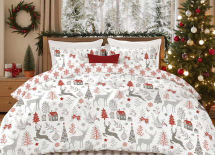 Nayoroom Christmas Comforter Set Queen Size - Reversible Christmas Bedding Comforter Set with White Forest Red Snowflake Pattern, 3 Pieces Xmas Theme Holiday Bedding Gifts for Women Men