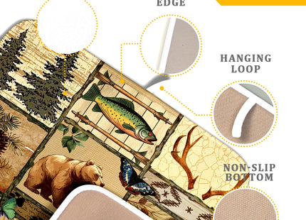 Rustic Cabin Dish Drying Mat - Forest Bear Moose Wildlife Drainer Mat 16x18 Wild Animal Dishes Pad Pine Tree Dish Drainer Rack Retro Butterflies Fish Mats for Counter