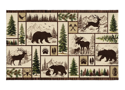 Evlaschin Rustic Bear Deer Bathroom Rug- Farmhouse Cabin Lodge Wildlife Bath Mats- Vintage Forest Tree Elk Moose Non-Slip Seasonal Bath Rugs 32"x20" for Shower Room Bathtub Sink Bedside