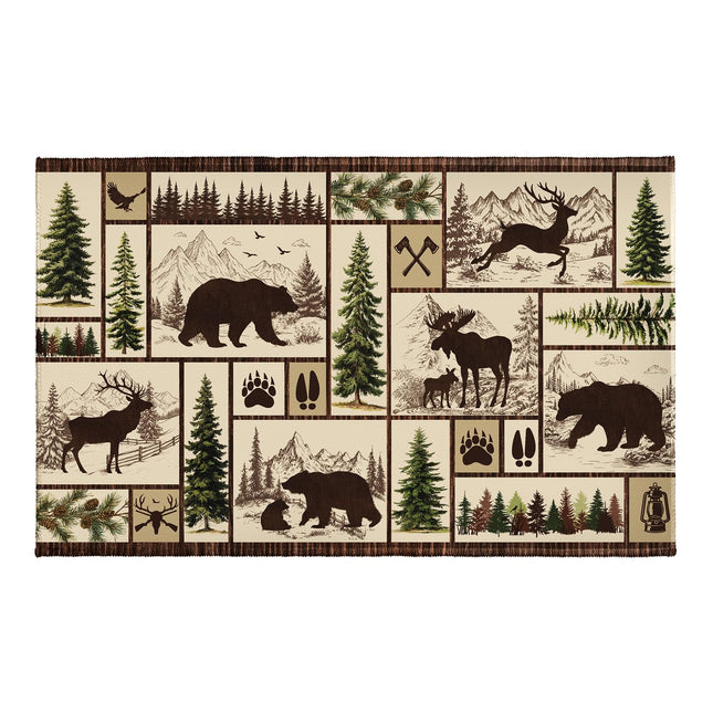 Evlaschin Rustic Bear Deer Bathroom Rug- Farmhouse Cabin Lodge Wildlife Bath Mats- Vintage Forest Tree Elk Moose Non-Slip Seasonal Bath Rugs 32"x20" for Shower Room Bathtub Sink Bedside