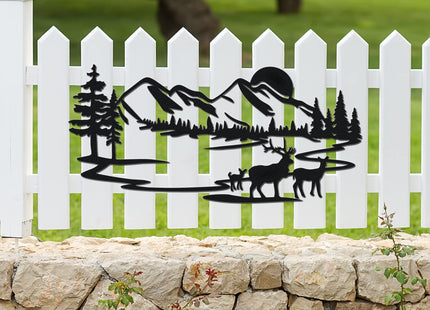 Vivegate Rustic Forest Wall Art - 17.5'X8.5' Metal Deer Decorations for Home Cabin Bathroom Wildlife Pictures