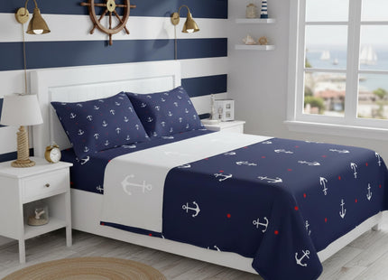 Castle Fairy Anchor Printed Bed Sheet Queen Set Red Heart Pattern Sheets Sets Adults Bedroom Decor Nautical Anchor Microfiber Bedding Set with Flat,Fitted Sheet,2 Pillow Cases