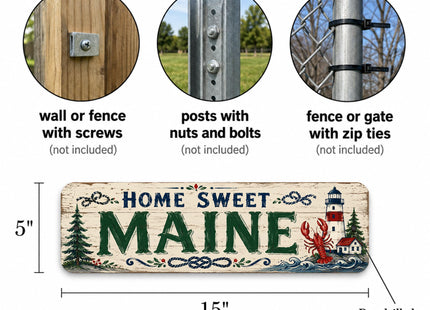 Vintage "Home Sweet Maine" Folksy Barnwood Metal Sign