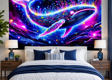 BlissYard Blacklight Tapestry Cosmic Whale Neon Wall Art 78 x 59 Inch