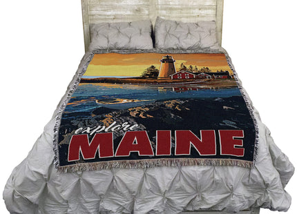Pure Country Weavers Maine Poster Blanket by David Owens - Gift Tapestry Throw Woven from Cotton - Made in the USA (72x54)