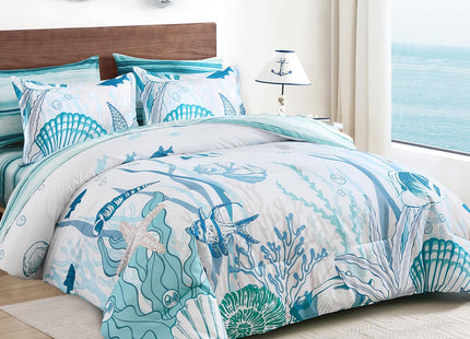 Coastal Comforter Set Full Size, Beach Themed Comforters,7 Pieces