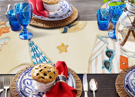 Bonhause Summer Beach Flip Flops Table Runner 13x72 Inch Starfish Shell Seaside Themed Kitchen Dinning Table Decoration for Indoor Outdoor Home Party Decor