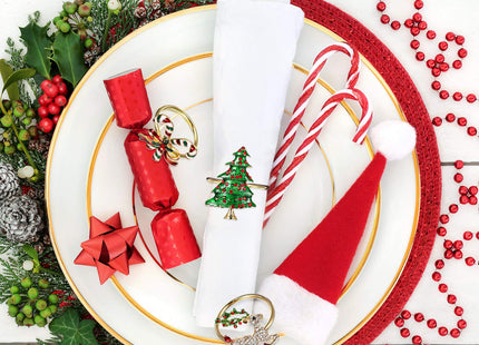 Set of 6 Christmas Napkin Rings Napkin Holder Rings Wreath Santa Claus Candy Cane Reindeer Christmas Tree Design for Holiday Party Dinner Table Decoration