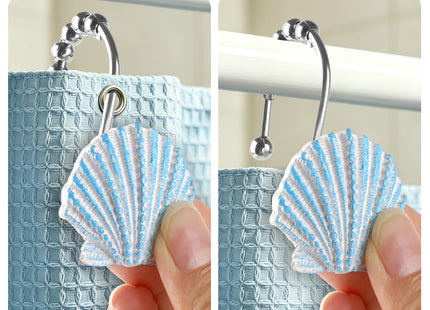 Decorative Shower Curtain Hooks, Rustproof Waterproof Seashell Shower Curtain Rings, 12 PCS Beach Theme Shower Hooks for Bathroom, Plant Hanger, Kitchen, Living Room, Home Decor (Seashell)