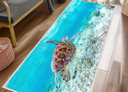 VANOVICH Coastal Runner Rug for Hallways,Sea Turtle Rug for Bedroom,Turle Bathroom Kitchen Runners Nautical Throw Rugs Washable Small Rug Non-Slip Low-Pile Floor Carpets for Entryway,Laundry,Blue