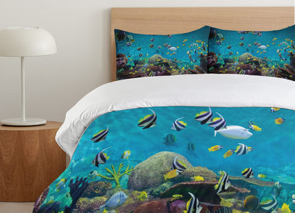Ambesonne Ocean Duvet Cover Set, Untouched Wild Underwater Aquatic World Corals Exotic Fishes Seascape, Decorative 2 Piece Bedding Set with 1 Pillow Sham, Twin Size, Purple Lilac