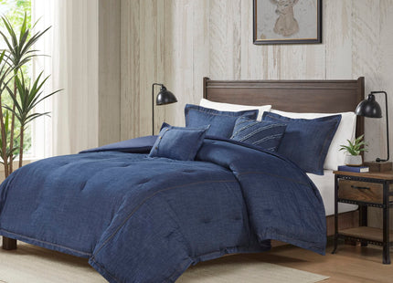 Woolrich Rustic Lodge Cabin Comforter Set - All Season Down Alternative Warm Bedding Layer and Matching Shams, Oversized Full, Perry, Denim Blue