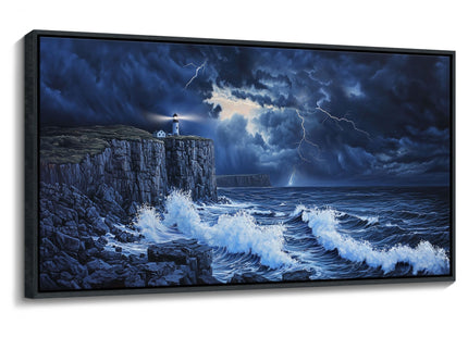 YDYSUNE Large Wall Decor- Ocean Canvas Painting Navy Blue Picture Framed Lighthouse Coastal Wall Art,Huge Waves Seascape Artwork for Living Room,Bedroom,Office Decoration