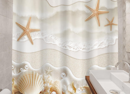 Starfish Beach Coastal Ocean Beige White Bathroom Shower Curtain Set
