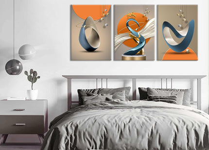 Modern Abstract Wall Art Set of 3, Golden Deer Prints, Framed, 16x24 in