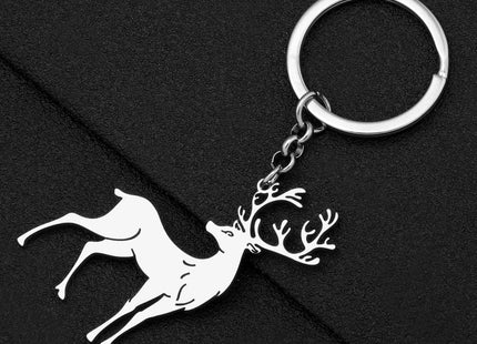 NEWEI Cute Stainless Steel Deer Keychain Keyring for Women Girls Purse Car Keys Charms Accessories (Deer Silver Plated)