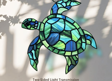 Sea Turtle Suncatcher Decor, Sea Turtles Stained Glass Window Hanging for Turtle Lovers, Wall Decor for Indoor Outdoor.