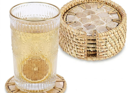 Coastal Coasters Set of 6, Boho Coaster Set with Holder, Fish Scale