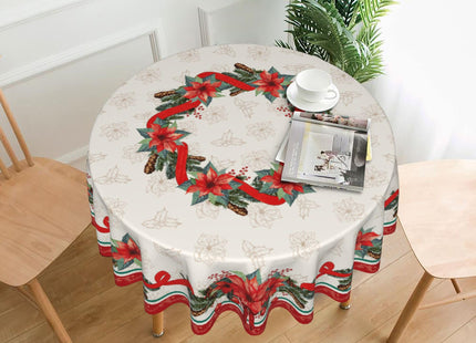 KIYIYZER Christmas Round Tablecloth 60 Inch Holly and Flowers Table Cover Anti-Wrinkle Waterproof Wipeable Table Cover for Kitchen Home Dining Party Decor