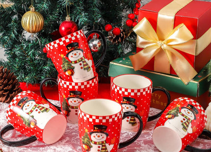 HASENSE Christmas Coffee Mugs Set of 6, 16oz Cups with Snowman Pattern