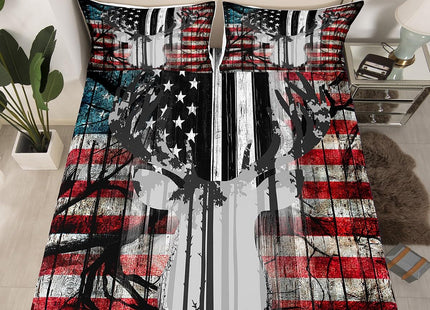 Feelyou American Flag Deer Antlers Bed Sheets Hunting Camping Sheet Set for Kids Boys Girls USA Flag Bed Set Tree Branch Bedding Sheets 1 Sheet Set with 2 Pillowcases Queen Size