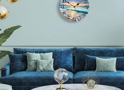 VIKMARI 14in Nautical Beach Wall Clock Silent Wooden Kitchen Wall Decor
