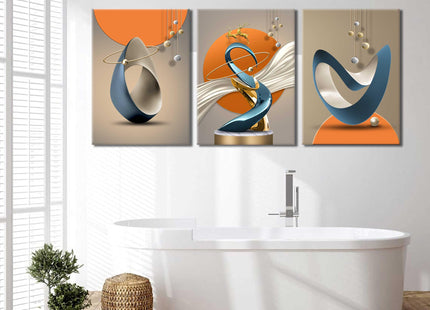 Modern Abstract Wall Art Set of 3, Golden Deer Prints, Framed, 16x24 in