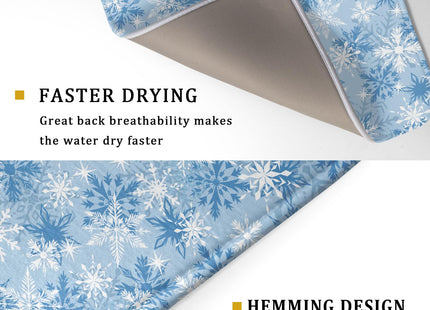 Winter Snowflake Dish Drying Mat for Kitchen Counter Blue White Christmas Snowflake Drying Mat 18x24 Inch Xmas Holiday Absorbent Dish Drainer Mat Christmas Kitchen Accessories