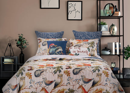 Greenland Home Willow Novelty Forest Animals Reversible Quilt Set, 3-Piece Full/Queen, Natural