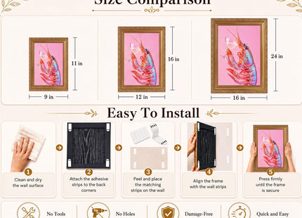 Gold Framed Trendy Pink Cocktail Lobster Canvas Wall Art 12X16in