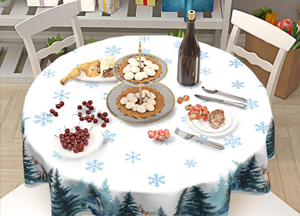 ABSOP Blue Winter Round Tablecloth Christmas Snowflake Pattern 60 Inch