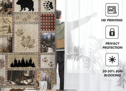 Rustic Farmhouse Kitchen Curtains Mini 27.5'' W x 39'' L Bear Deer Cabin Western Brown Country Style Antique Vintage Retro Woodland Short Small Cafe Room Window Drapes Treatment Tiers Fabric 1 Pair