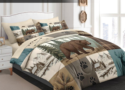 WeCozy Twin Comforter Set with Sheets, 5 Pieces Bear Woodland Bedding