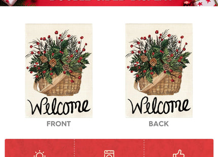 AVOIN colorlife Welcome Christmas Pinecone Berry House Flag 28x40 Inch