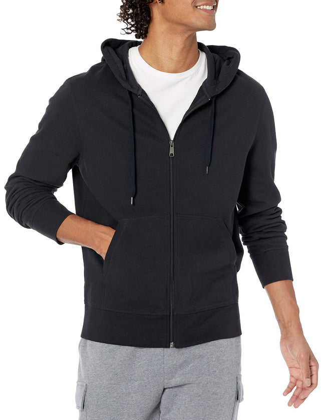 Amazon Essentials Men's Lightweight French Terry Full-Zip Hoodie, Black, Large