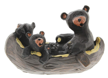 The Bridge Collection Black Bear Family Canoe Figurine with Cubs
