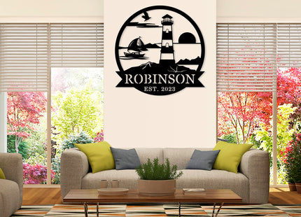 Personalized Lighthouse Nautical Wall Decor Coastal Last Name Signs