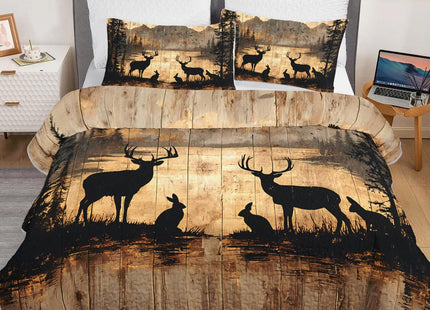 HOSIMA Forest Deer King Size Quilt Hunting Bedspread with 2 Pillowcases.