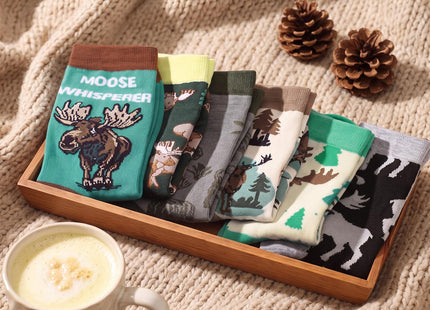 ShinyMatch 6 Pairs Novelty Animal Socks for Women Cute Gifts, Moose