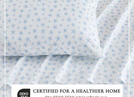 Great Bay Home Twin Coastal Microfiber Sheet Set - 3-Piece Nautical-Printed, Ultra-Soft Sheets - Beach-Themed Bedding Sheets & Pillowcases (Starfish - Blue)