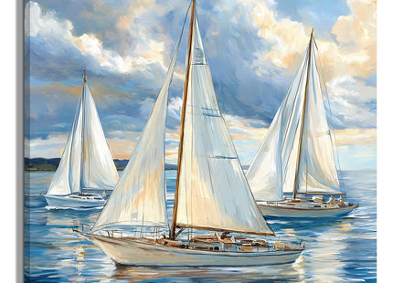 YUEYARIT Canvas Print Art, Blue Ocean Beach sailboat Picture Wall Decor