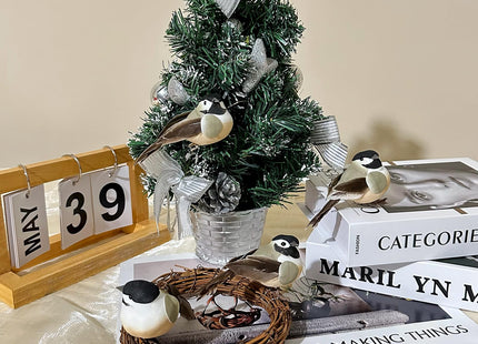 6pcs Artificial Chickadee Birds 4Inch Clip on Bird Ornaments for Christmas Tree Decoration Wreaths Craft Home Party Decor Figurines